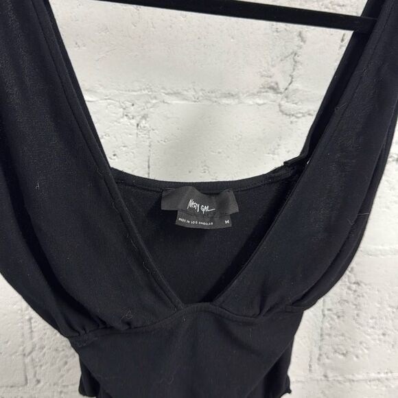 Nasty Gal Black V Neck Bodysuit - Medium Simple Low Cut Black One Piece Cotton - Picture 5 of 5